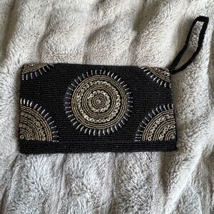 Beaded Black and Gold Wristlet Clutch